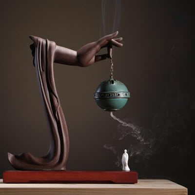 Buddha Stones Tibetan Lotus Blessing Ceramic Incense Burner Decoration Incense Burner BS Green