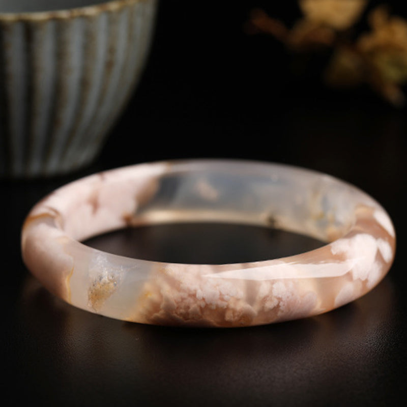 Buddha Stones Natural Sakura Agate Peace Bracelet Bangle Bracelet Cuff Bangle BS 5