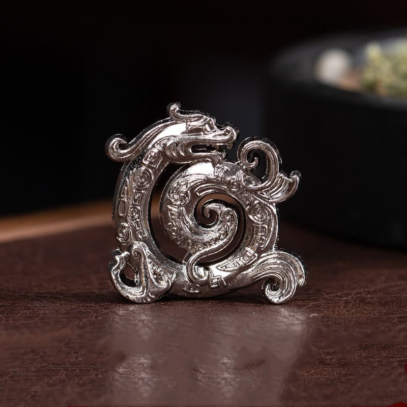 Buddha Stones Mini Auspicious Dragon Pattern Meditation Zinc Alloy Small Incense Stick Burner Incense Burner BS Silver Dragon 4*3.7cm