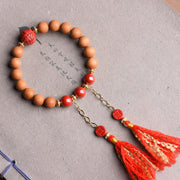 Foviel Tibetan Natural Peach Wood Cinnabar PiXiu Wealth Tassels Bracelet