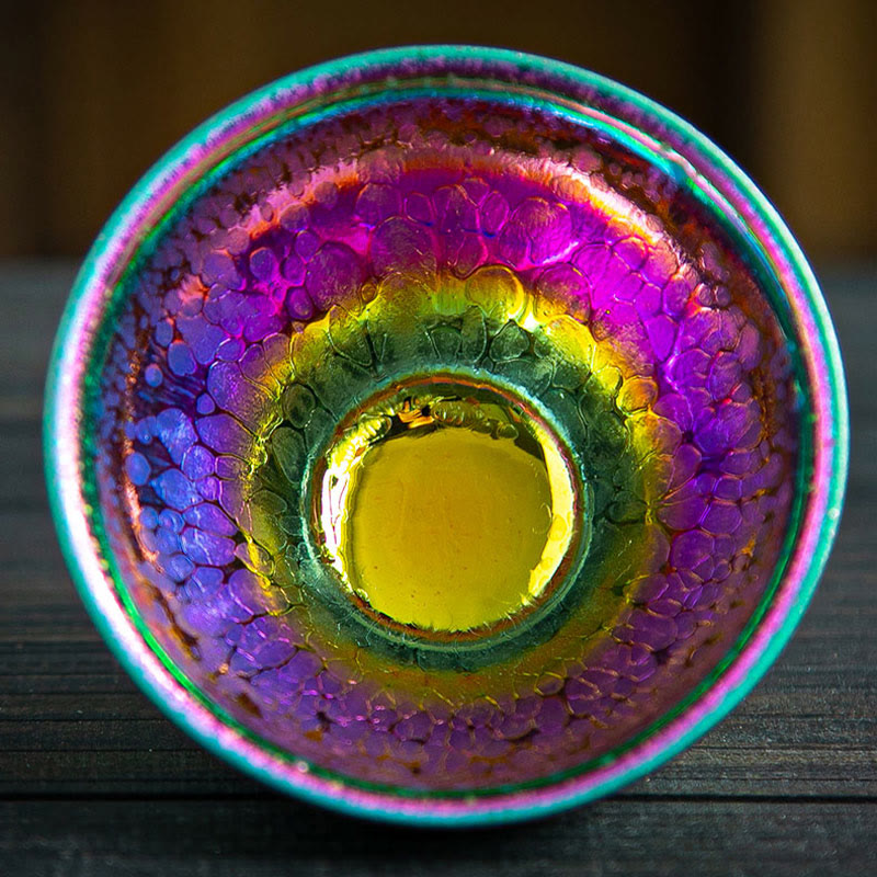 Buddha Stones Handmade Fairy Rainbow Chinese Jianzhan Ceramic Teacup Tenmoku Kung Fu Tea Cup Jian Zhan Tea Cup BS 9cm*6cm*301-400ml