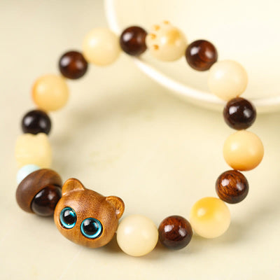 Buddha Stones Natural Bodhi Seed Sandalwood Lucky Cute Cat Head Paw Claw Peace Bracelet Bracelet BS 2