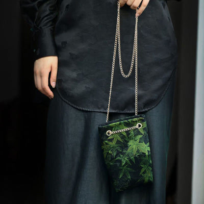 Buddha Stones Small Maple Leaf Persimmon Metal Chain Crossbody Bag Shoulder Bag Cellphone Bag Handbags BS 2