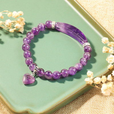 Foviel Natural Quartz Love Heart Healing Beads Bracelet