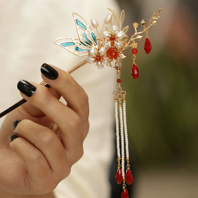 Foviel Klassische chinesische Stil Blume sz. Schmetterling Pearlagil Haar Clip Haarnadel Haar Krone