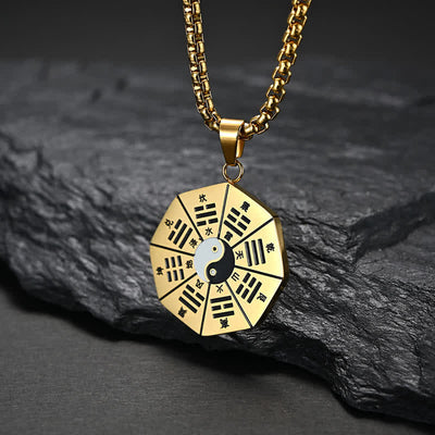 Buddha Stones Bagua Yin Yang Titanium Steel Balance Necklace Pendant Necklaces & Pendants BS Gold