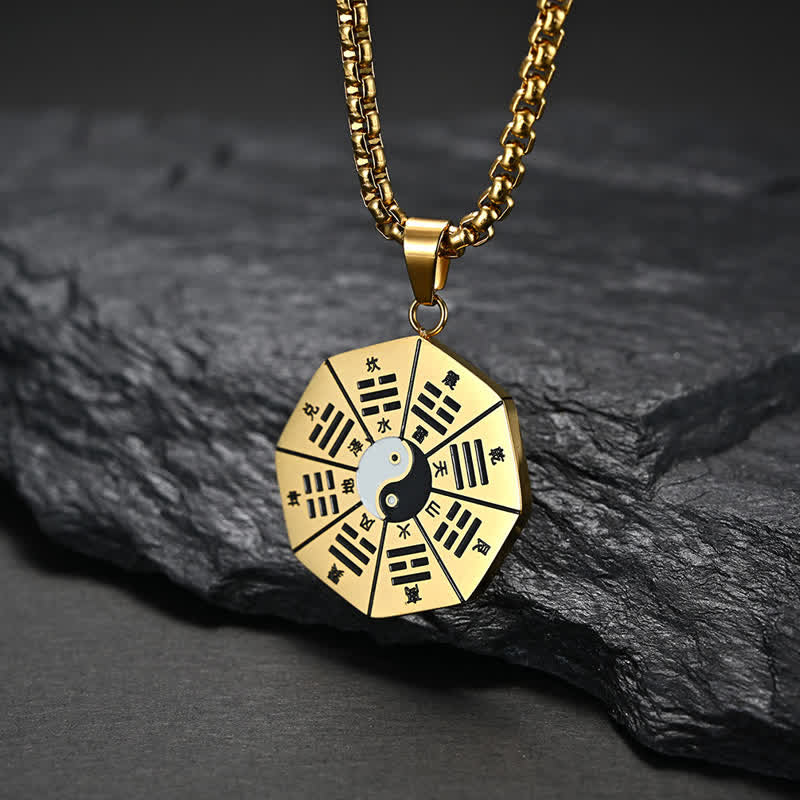 Buddha Stones Bagua Yin Yang Titanium Steel Balance Necklace Pendant Necklaces & Pendants BS Gold