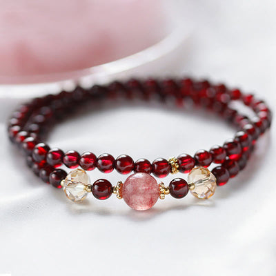Buddha Stones 14K Gold Plated Natural Garnet Strawberry Quartz Stability Double Wrap Bracelet Bracelet BS 3