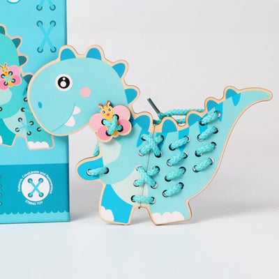 Fidtoy Wooden Dinosaur Threading Toy for Kids | Montessori Lacing Cards, Hand-Eye Coordination, Fine Motor Skills & Preschool Sewing Activity Toy Age 2-6