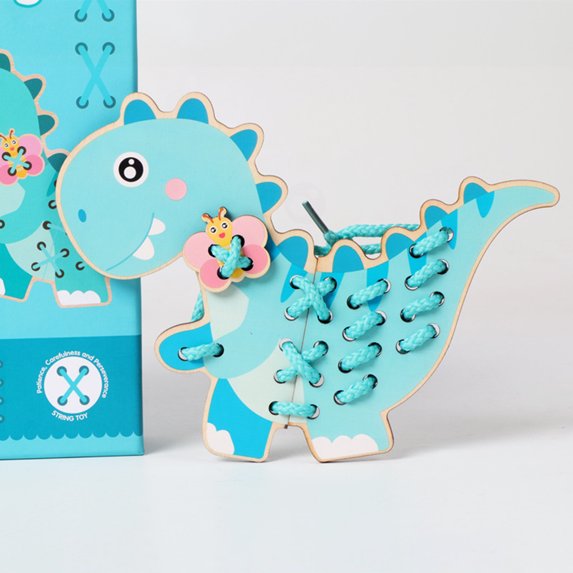 Fidtoy Wooden Dinosaur Threading Toy for Kids | Montessori Lacing Cards, Hand-Eye Coordination, Fine Motor Skills & Preschool Sewing Activity Toy Age 2-6
