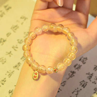Buddha Stones Tibetan Incense Ash Liuli Glass Bead Lucky Fortune Fu Character Charm Bracelet Bracelet BS 6
