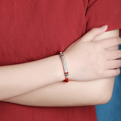 Buddha Stones 999 Sterling Silver Om Mani Padme Hum Protection Strength String Bracelet Bracelet BS 4