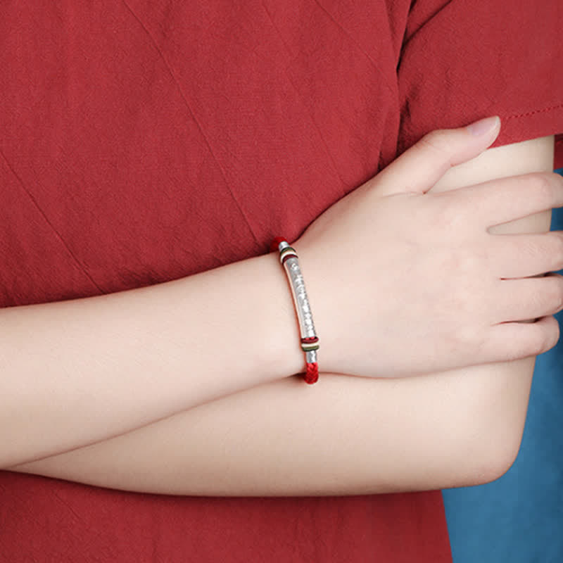 Buddha Stones 999 Sterling Silver Om Mani Padme Hum Protection Strength String Bracelet Bracelet BS 4
