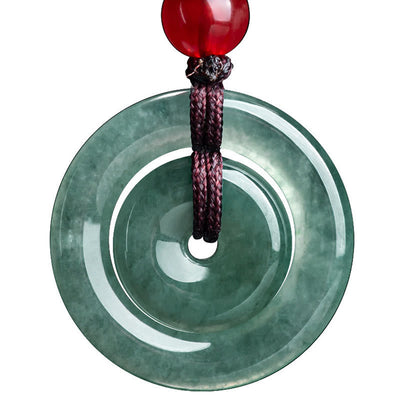 Pendentif collier Foviel en jade vert double boucle de paix pour l'abondance