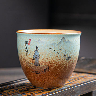 Buddha Stones Colorful Deer Pipa Snow Plum Blossoms Mountains Rivers Bird Ceramic Teacup Kung Fu Tea Cup Bowl Cup BS 7.5cm*6.5cm*150ml Person Mountain Birds
