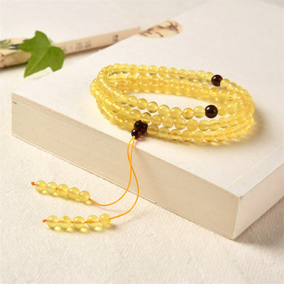 Buddha Stones 108 Mala Beads Natural Amber Clear Anxiety Bracelet Mala Bracelet BS 1