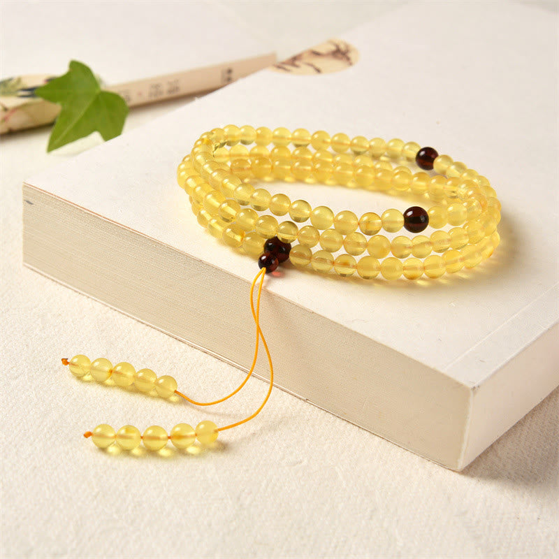 Buddha Stones 108 Mala Beads Natural Amber Clear Anxiety Bracelet Mala Bracelet BS 1