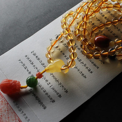108 Mala Beads Natural Citrine Amber Peace Buckle Red Agate PiXiu Protection Charm Bracelet Mala Bracelet BS 22