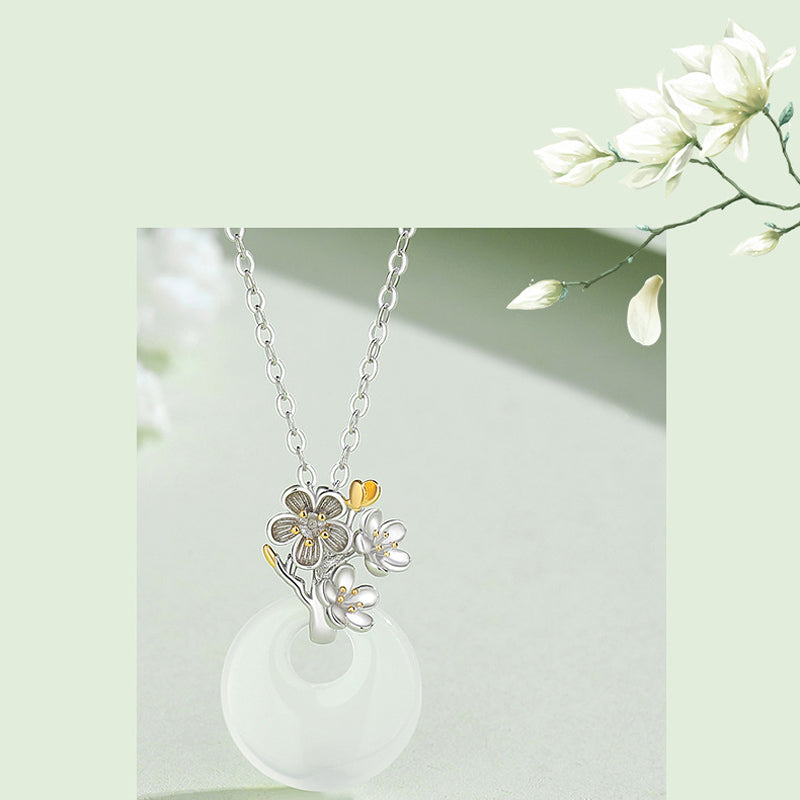 Buddha Stones 925 Sterling Silver Round Chalcedony Twelve Months Flower Harmony Necklace Pendant Necklaces & Pendants BS 4
