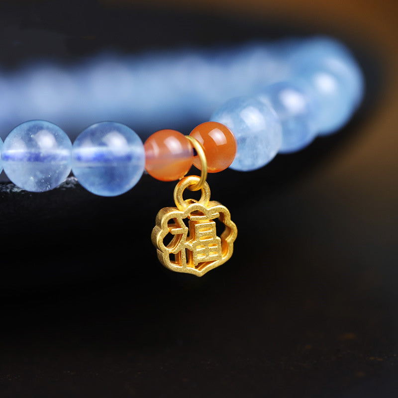 Buddha Stones Natural Aquamarine Red Agate Healing Charm Bracelet Bracelet BS 4