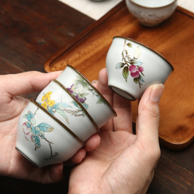 Buddha Stones Loquat Lychee Snow Scenery Landscape Grape Apple Ceramic Teacup Kung Fu Tea Cup Cup BS main