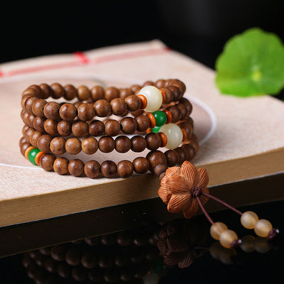 Buddha Stones 108 Mala Beads Peach Wood Bodhi Seed Lotus Prayer Meditation Bracelet Mala Bracelet BS 2