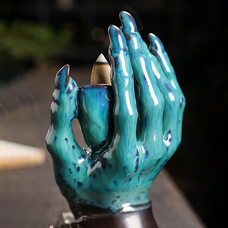 Buddha Stones Halloween Ghost Hand Skull Head Ceramic Peace Healing Incense Burner Decoration Incense Burner BS 13