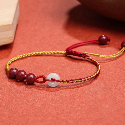 Buddha Stones Natural Cinnabar Jade Peace Buckle Blessing Bracelet Bracelet BS 8