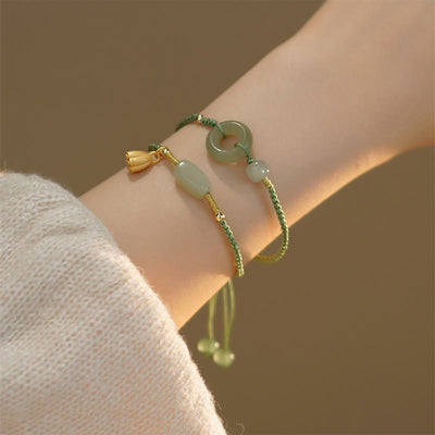Buddha Stones Lotus Jade Peace Buckle Bead Luck Happiness Charm String Bracelet Bracelet BS 1