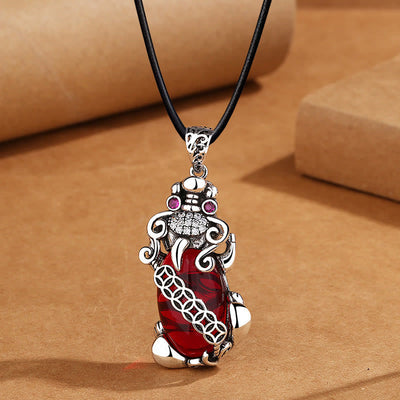Buddha Stones PiXiu Garnet Copper Coin Wealth Luck Necklace Pendant Necklaces & Pendants BS PiXiu&Leather Rope