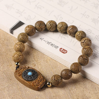 Buddha Stones Green Sandalwood Ebony Wood Sandalwood Om Mani Padme Hum Soothing Bracelet Bracelet BS 2