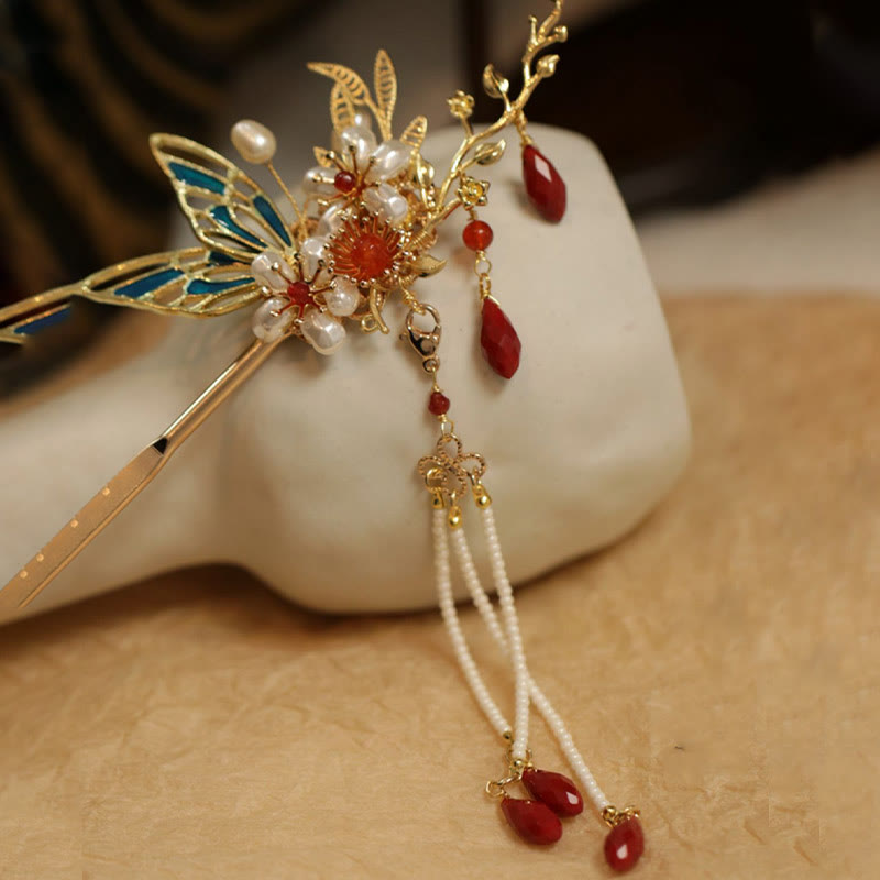 Foviel Klassische chinesische Stil Blume sz. Schmetterling Pearlagil Haar Clip Haarnadel Haar Krone