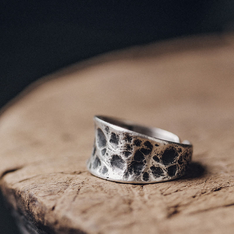 Bague de protection Foviel en argent sterling 925 avec texture bosselée