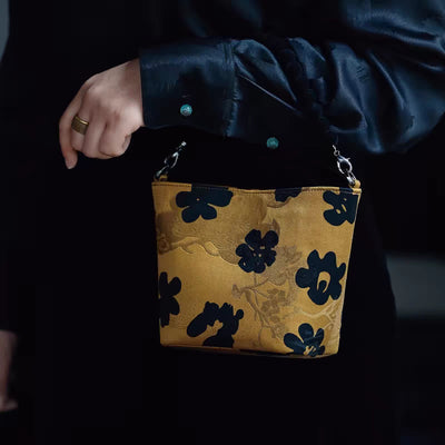 Buddha Stones Small Bamboo Leaves Butterfly Peony Flowers Magpie Metal Chain Crossbody Bag Shoulder Bag Handbag Handbags BS Gold Flowers 14*18*9cm