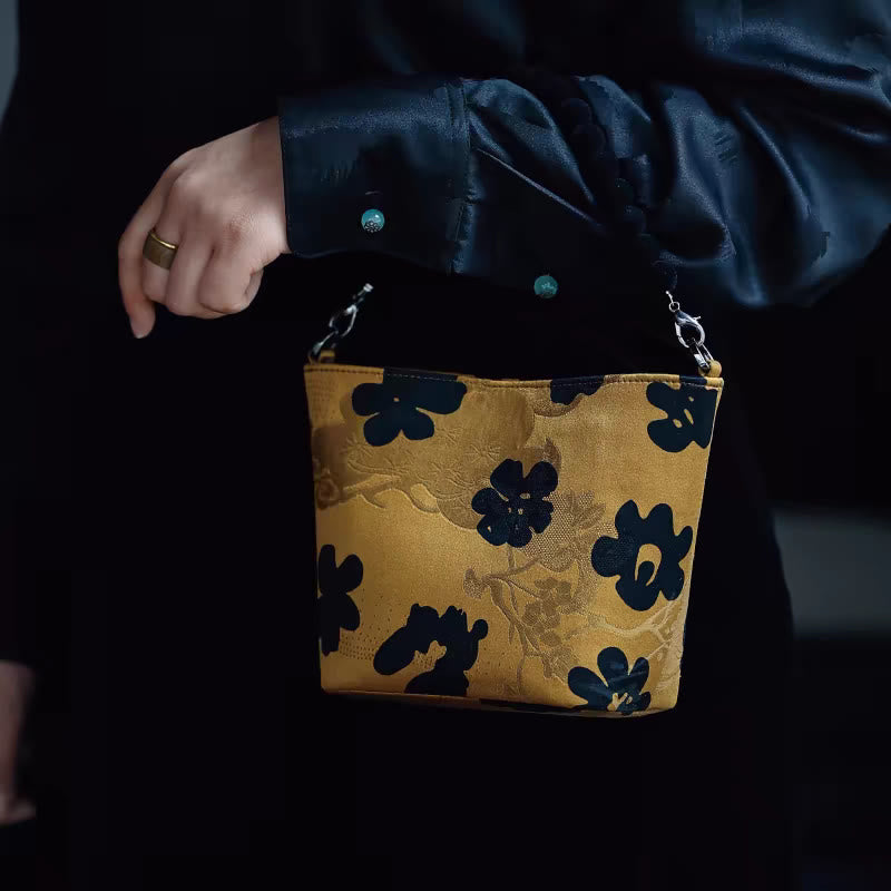 Buddha Stones Small Bamboo Leaves Butterfly Peony Flowers Magpie Metal Chain Crossbody Bag Shoulder Bag Handbag Handbags BS Gold Flowers 14*18*9cm