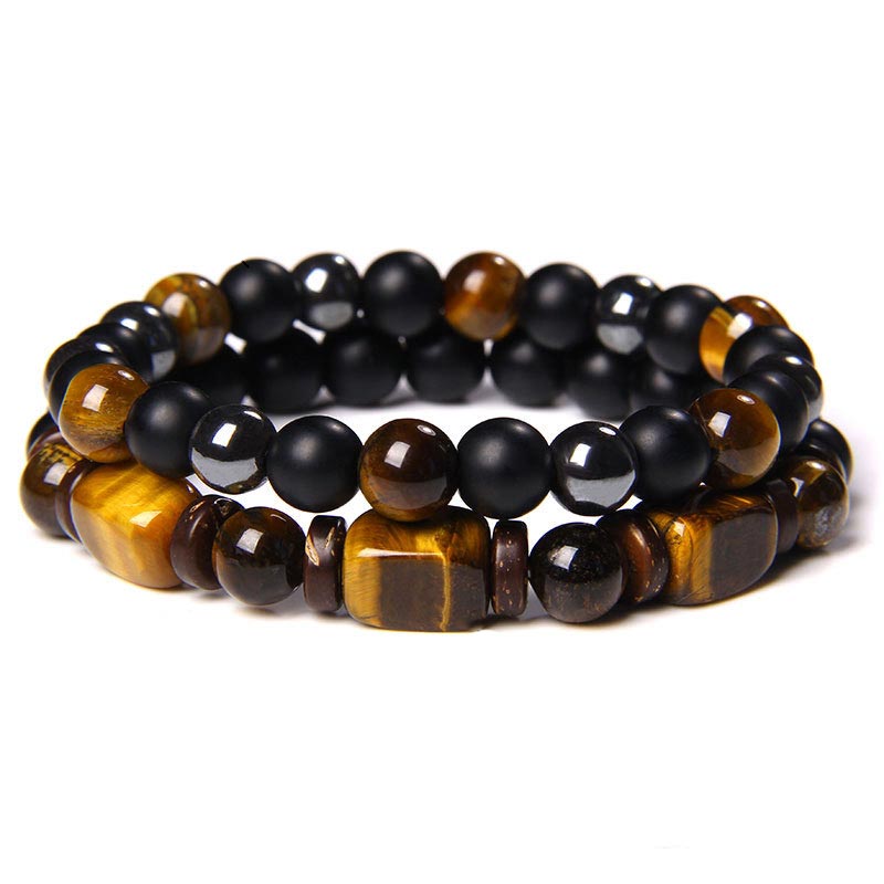 Buddha Stones Tiger Eye Frosted Stone Hematite Courage Bracelet Bracelet BS 2