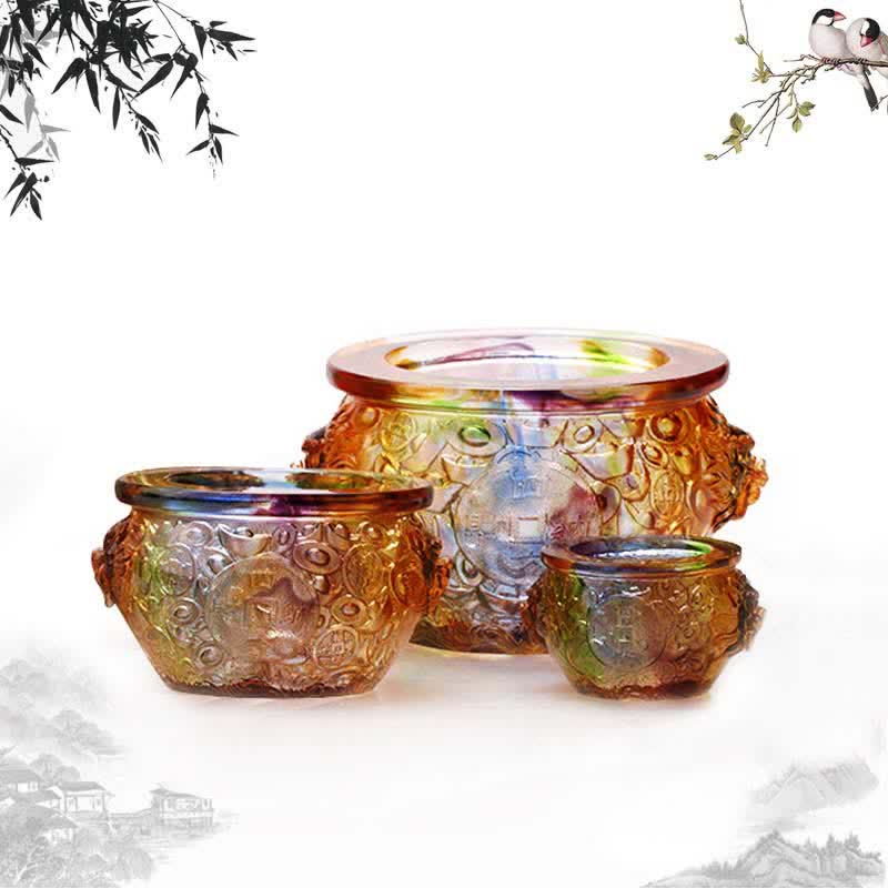 Buddha Stones Handmade Liuli Crystal Treasure Bowl Art Piece Home Decoration Decorations BS main