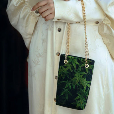 Buddha Stones Small Maple Leaf Persimmon Metal Chain Crossbody Bag Shoulder Bag Cellphone Bag Handbags BS 5