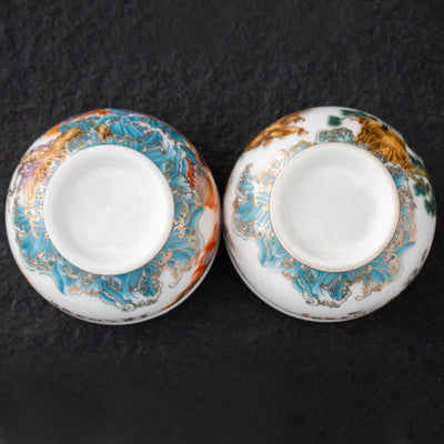 Buddha Stones Golden Eagle Auspicious Dragon Sun Ocean Waves Gilt Ceramic Teacup Kung Fu Tea Cup Cup BS 14