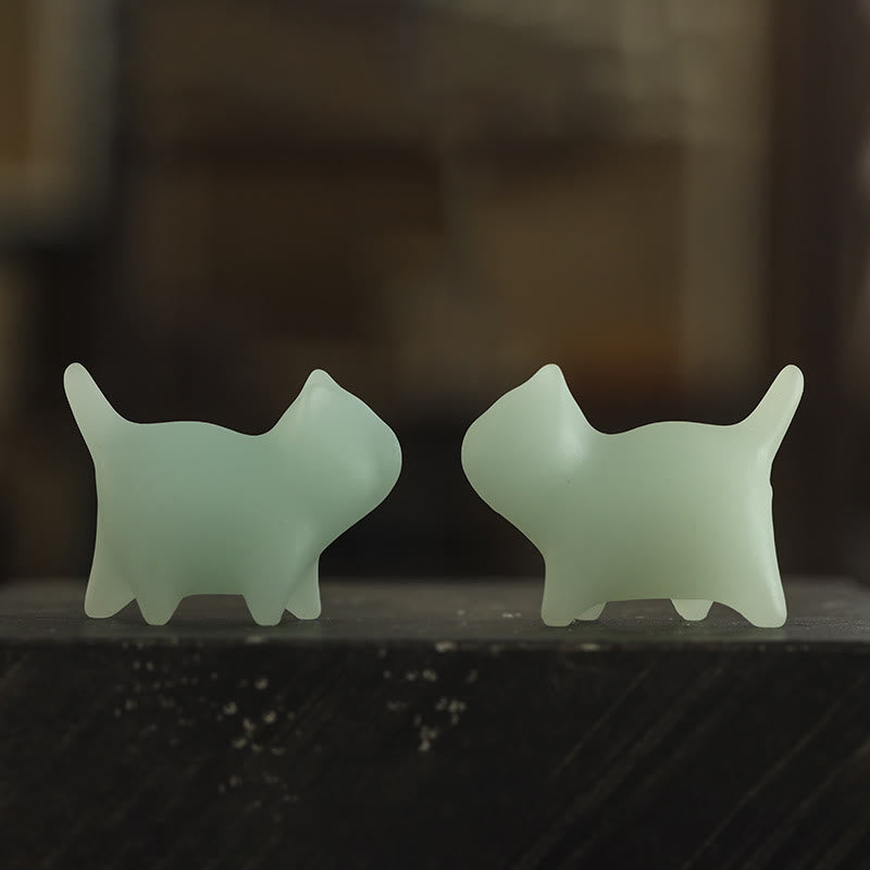 Buddha Stones 2Pcs Mini Cute Cat Glowstone Luminous Lucky Cat Energy Decoration Decorations BS 4