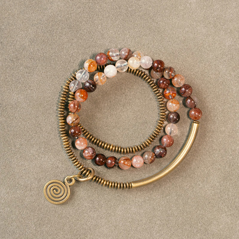 Buddha Stones Purple Phantom Red Hematoid Quartz Green Rutilated Quartz Copper Love Forgive Bracelet Bracelet BS 15
