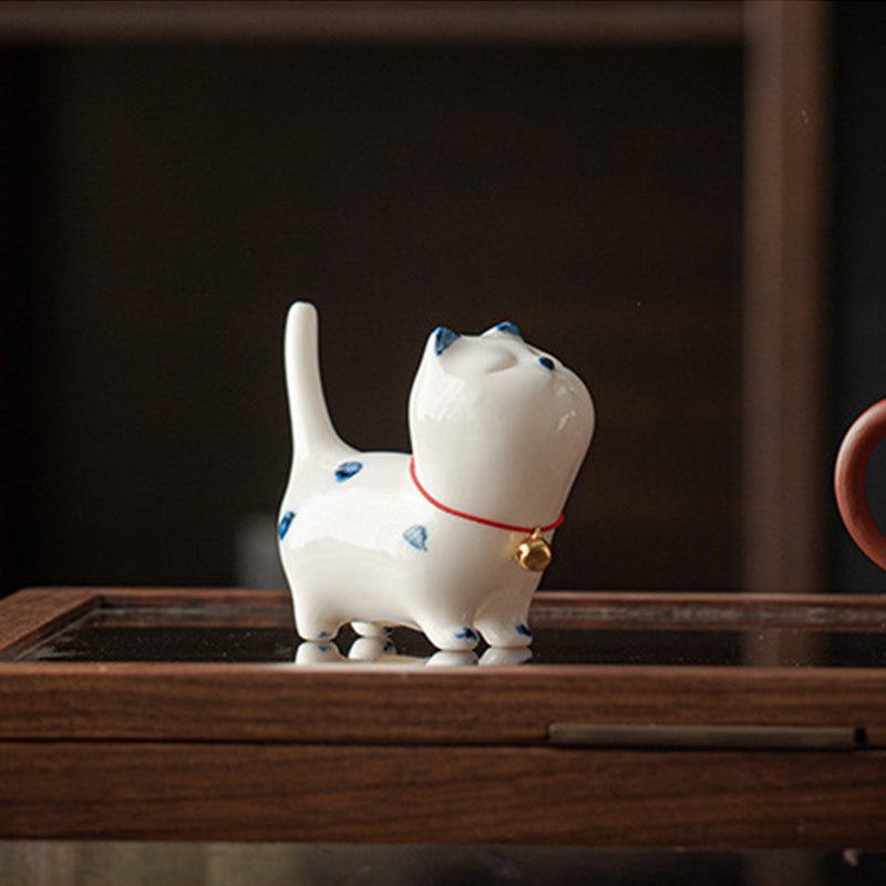 Buddha Stones Mini Lucky White Cat Kitten Tea Pet Ceramic Home Desk Figurine Decoration Decorations BS 7