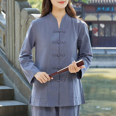 Ensemble de vêtements pour femme Foviel en coton et lin pour la pratique spirituelle, le zen, le yoga, la méditation et la prière