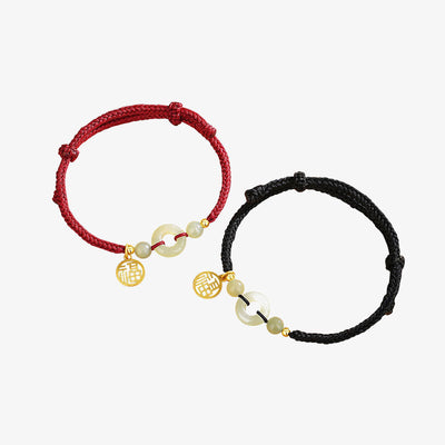 Buddha Stones 925 Sterling Silver Hetian Jade Peace Buckle Fu Character Charm Abundance Bracelet Bracelet BS 8