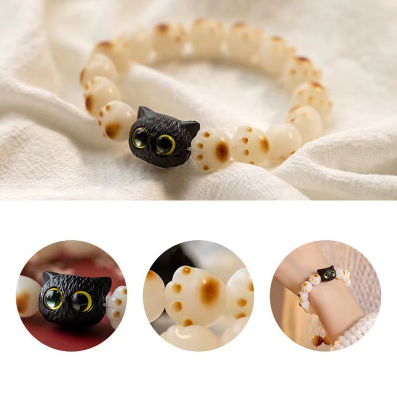 Buddha Stones Natural Bodhi Seed Red Sandalwood Lovely Paw Lucky Cat Peace Bracelet Bracelet BS 5