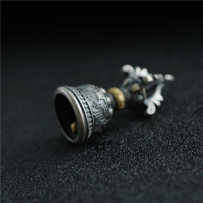 Buddha Stones Tibet 925 Sterling Silver Om Mani Padme Hum Dorje Bell Vajra Engraved Enlightenment Pendant Hanging Decoration Dorje BS 5