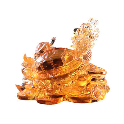 Buddha Stones Feng Shui Dragon Turtle Coins Handmade Liuli Crystal Luck Art Piece Home Office Decoration Decorations BS 19