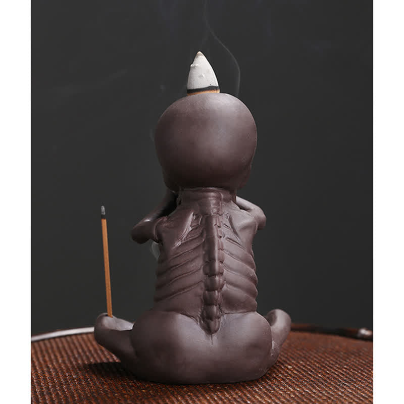 Buddha Stones Little Skull Ghost Purple Clay Backflow Smoke Fountain Peace Incense Burner Decoration Incense Burner BS 11