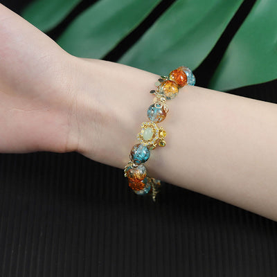Buddha Stones Colorful Liuli Glass Bead Chinese Lock Charm Fortune Bracelet Bracelet BS 10