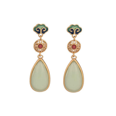 Buddha Stones FengShui Jade Double Happiness Fortune Earrings Earrings BS 4